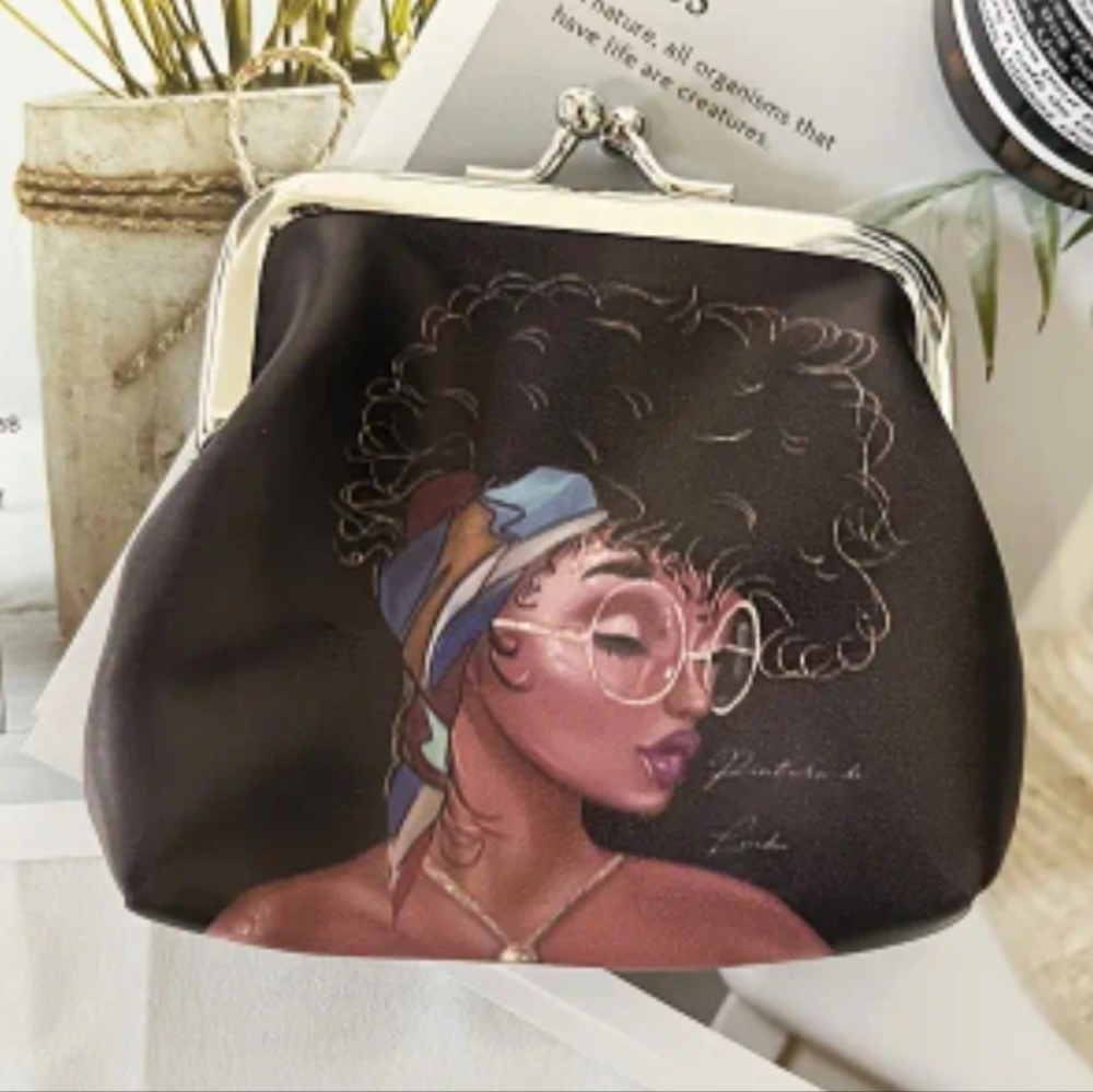 NWT! African American Girl Melanin Cartoon Mini Coin Purse Wallet